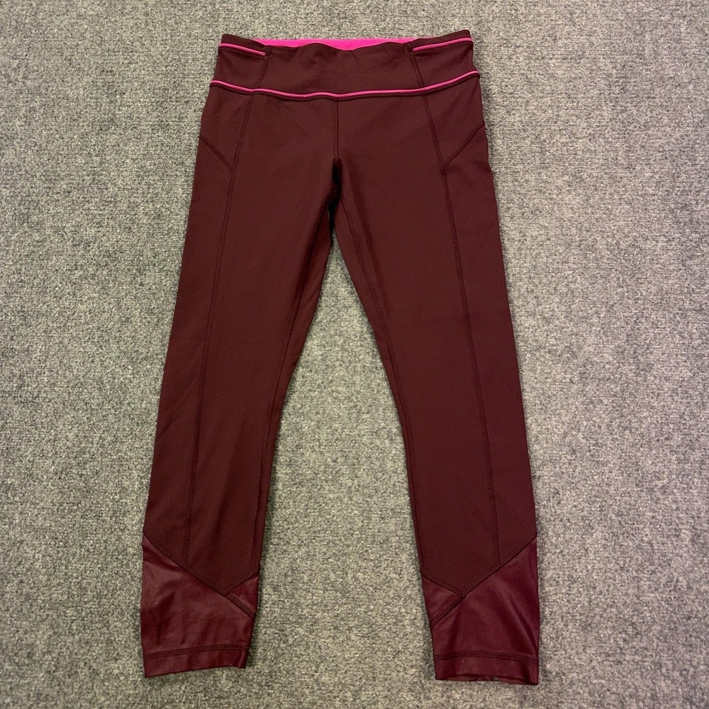 Lululemon Pants Womens 8 Red Ankle Leggings Zip Pocket Running Yoga Athletic